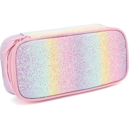FlowFly Pencil Case for Girls Boys, Large Capacity Pencil Pouch for Kids, Portable Soft Pen Bag for Teen, Glitter