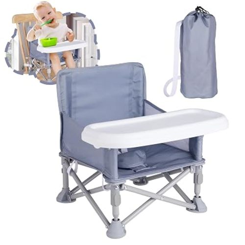 Portable Baby Chair, Folding Booster Seat with Tray for Dining Table Compact Camping Chair for Lawn Beach Travel Babies 6-36 Months