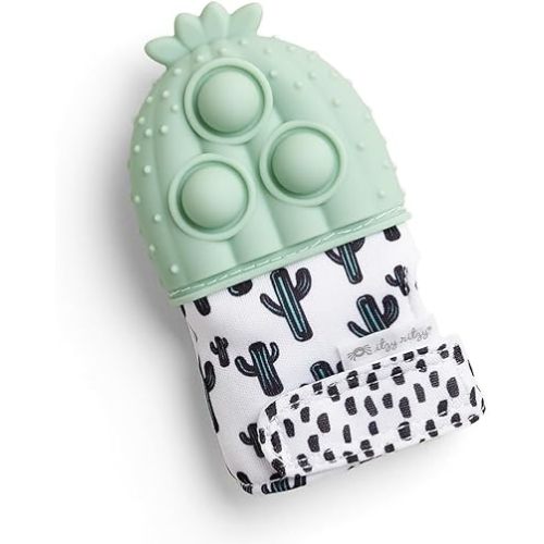 Itzy Ritzy Silicone Teething Mitt - Soothing Infant Teething Mitten with Adjustable Strap, Crinkle Sound & Textured Silicone to Soothe Sore & Swollen Gums - for Ages 3 Months & Up (Cactus)