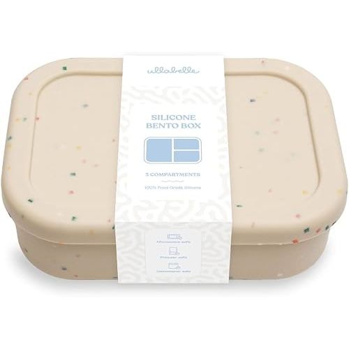 Ullabelle Kids Bento Box – 3 Compartments, Leakproof Lunch Box, BPA-Free Snack Container, Divided Lunch Box for Toddlers & Kids, Dishwasher Safe, Easy to Clean (Beige)