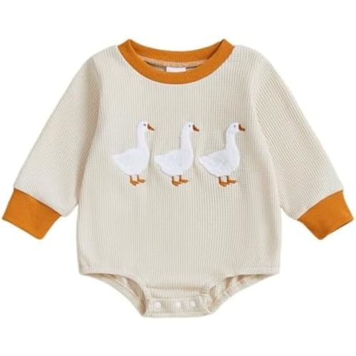 Infant Long Sleeve Bubble Romper Baby Boy Fall Winter Outfits Newborn Waffle Knit Embroidery Bodysuit Clothes