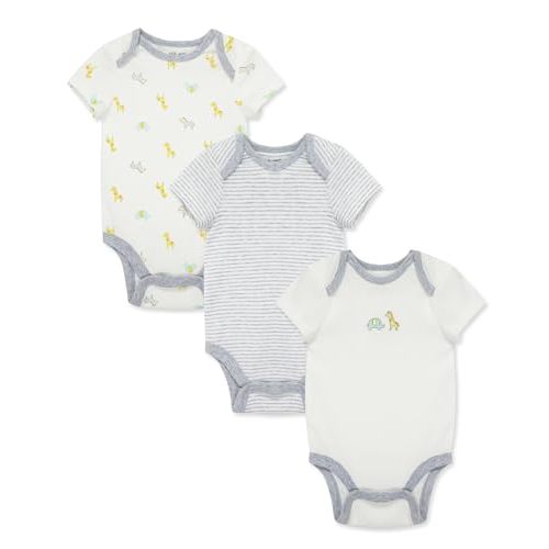 Little Me Baby Unisex 3-Pack 100% Cotton Bodysuit, Newborn to 9 Months | Scratch Free, Baby Essentials Full Snap Closure, Short Sleeve
