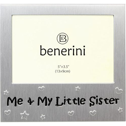' Me and My Little Sister ' - Photo Picture Frame Gift - 5X 3.5 - Aluminium Silver Colour Gift for Her