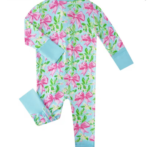 poshtot bamboo baby bodysuit - long-sleeve onesie with green vine & pink bow print, stretchy full-body suit, machine washable infant outfit for , everyday & special occasion clothing, bamboo baby clothing, comfortable infant wear, elegant infant wear, dur