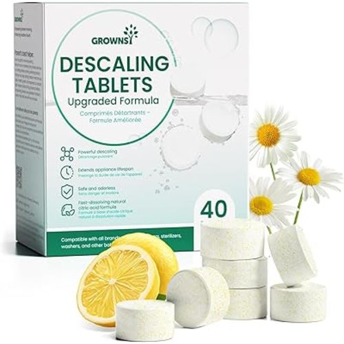 Descaling Tablets for Bottle Washer, Plant-Based Formula with Lemon & Chamomile, Sterilizer & Warmer, 40 Count, Descaler Limescale Remover, Removes Hard Water & Milk Residue