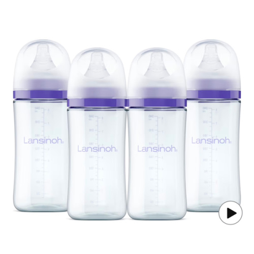 Lansinoh Anti-Colic Glass Baby Bottles, 5 Ounces, 4 Count Bottles for Feeding, Baby Essentials, Includes 4 Slow Flow Nipples, Size S