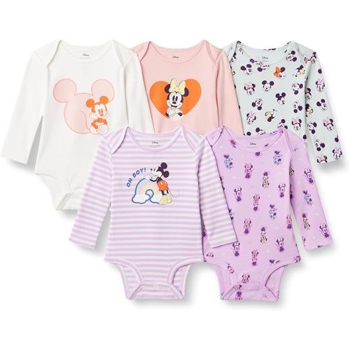 Amazon Essentials Disney | Marvel | Star Wars Unisex Babies' Long-Sleeve Bodysuits, Pack of 5