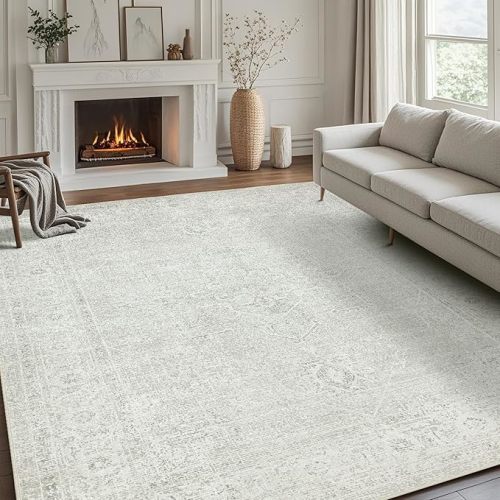 Washable Rugs 8x10 Area Rugs for Living Room,Bedroom,Dining Room- Large Ultra Soft Faux Wool Retro Carpets,Non Slip&Non-Shedding Low Pile Vintage Carpet for Home Office,Concrete Grey
