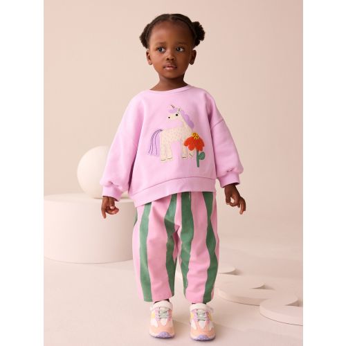 Pink Stripe Unicorn Sweatshirt and Barrel Leg Joggers Set (3mths-7yrs)