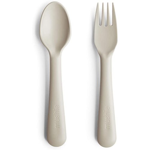 mushie Flatware Fork and Spoon Set for Kids | Made in Denmark (Ivory)