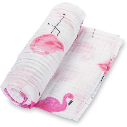 LollyBanks Muslin Swaddle Blankets, 100% Cotton Baby Swaddle Blanket for Girls, Soft and Large 47 x 47 Inches Newborn Swaddle, Breathable Baby Receiving Blankets, Registry (Flamingo Print)