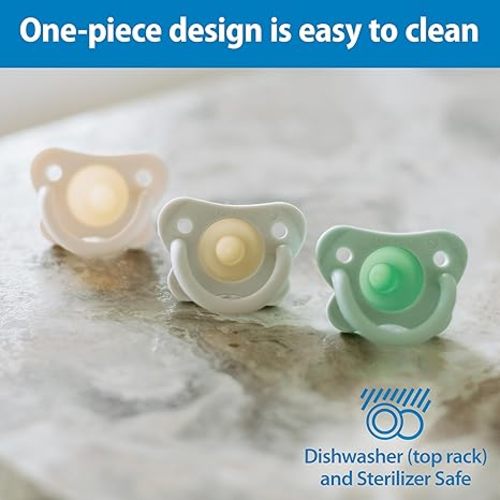 Dr. Brown's HappyPaci 100% Silicone Pacifier 0-6m, BPA Free, Cool Gray, Green, Ecru 3-Pack