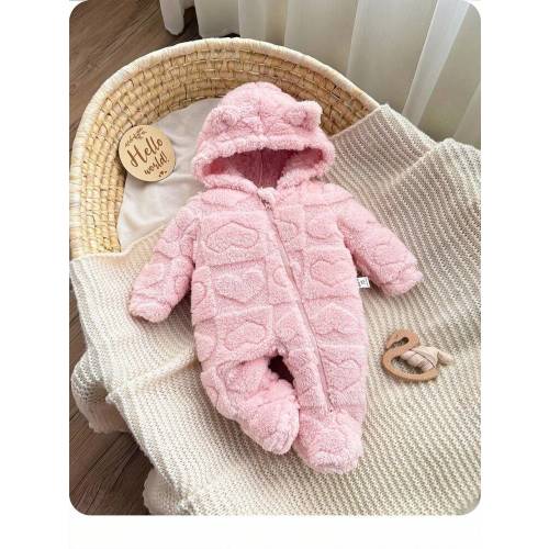 SHEIN Newborn Baby Girl Cute Fluffy Pink Heart Pajamas, Autumn/Winter Baby Girl Winter Jumpsuit Baby Girl Snowsuit Winter Baby Girl Clothes Warm Baby Girl Clothes Baby Girl Fleece Jumpsuit Fall | SHEIN USA