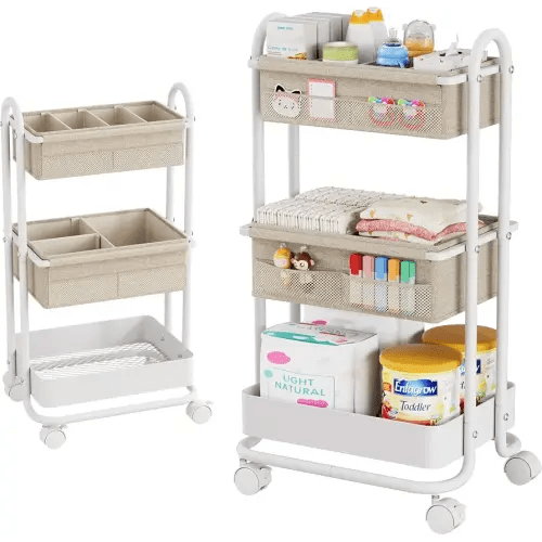 Modanais Baby Diaper Caddy Organizer Cart - 3 Tier Rolling Cart, Off White