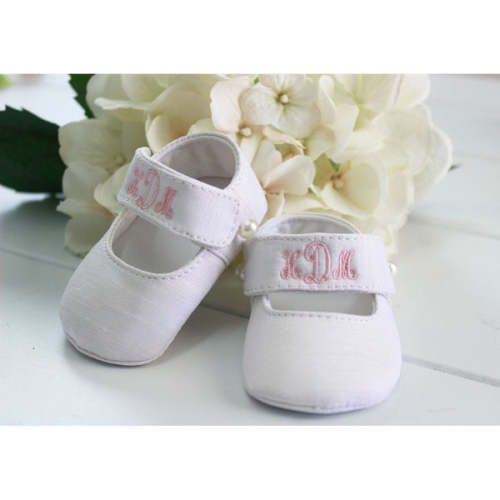 Baby Deer Girl Monogram Shoe Soft Sole Christening Shoes | Baptism Bootie - Hiccups Children's Boutique