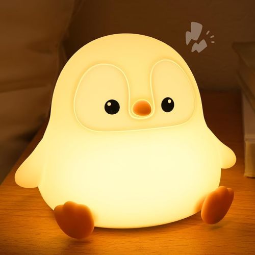 Penguin Night Light for Kids Bedroom, FULLOSUN Animal Squishy Silicone Nursery Touch Lamp with Timer Dimmable, Portable Rechargeable Room Bedside Desk Decor, Funny Gift to Baby Boy Girl Birthday Xmas