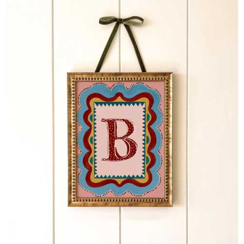 Personalised Nursery Initial Print Folk Letter Kids Wall Art Baby Room Storybook Artwork