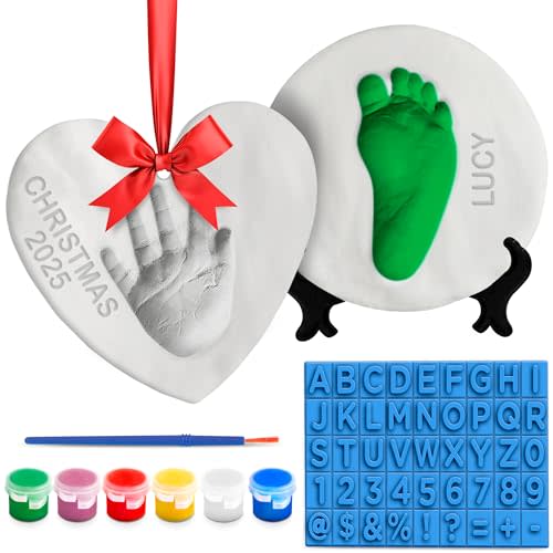 Baby Footprint Hand Print Ornament Making Kit - Baby First Christmas Ornament 2025 (Paint Set Included) Christmas Keepsake Maker