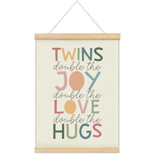 foedor Friend Gift Twin Baby Essentials Poster Hanger Frame,Twins Items Must Haves Wall Sign Decor for Nursery Baby Kids Girl Boy Teen Bedroom Playroom