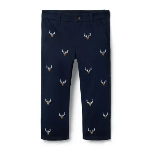 Boy Echo Blue Embroidered Deer Pant by Janie and Jack