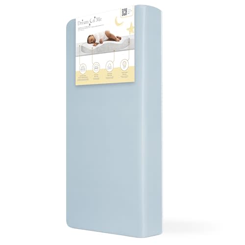 Dream On Me Snuggles Extra Firm Baby Crib Mattress – Water-Resistant Blue Mist Vinyl Cover, GREENGUARD Gold & JPMA Certified, Fits Portable & Mini Cribs, Made in USA, 10-Year Warranty