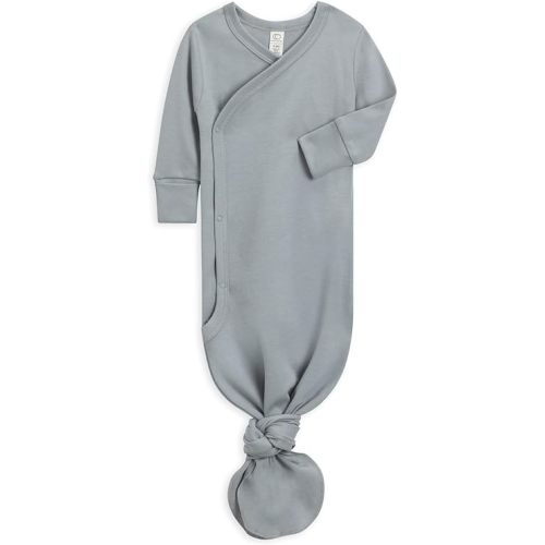 Colored Organics Baby 100% Organic Cotton Newborn Knotted Gown - Infant Indy Kimono Wrap Front Tie Knot with Mitten Cuffs