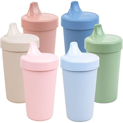 Re-Play Sippy Cups for Toddlers - 10 Oz. Reusable Spill Proof Cups for Kids, Dishwasher/Microwave Safe - Made in USA - Set of 6-3.13" x 6.25" - Meadow