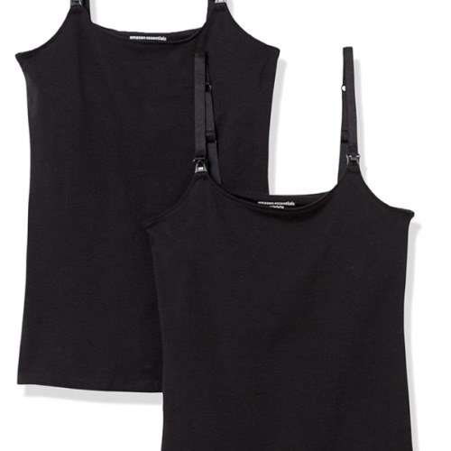 Amazon Essentials Women's Maternity Nursing Friendly Camisole with Adjustable Straps and Built-in Shelf Bra, Pack of 2