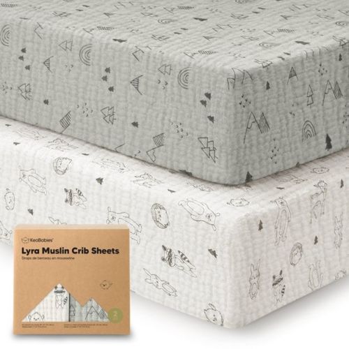 KeaBabies Lyra Muslin Crib Sheets for Boys, Girls, 2pk 52x28 Cotton Baby Crib Mattress Sheets Fitted, Soft, Breathable (Woodland)