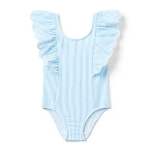 Girl Lotus Blue Stripe Recycled Striped Seersucker Swimsuit by Janie and Jack