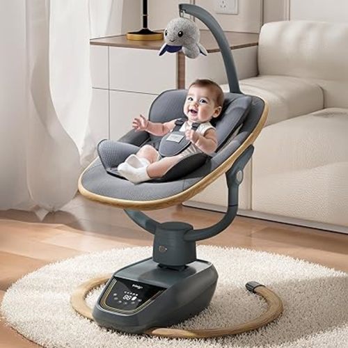 Trimigo Baby Swing for Infant to Toddler, 180° Adjustable 3D Electric Baby Swing, Remote,5-Modes,4-Speed,3-Seat Height, 8 Melody, Newborn Swing,Infant Swing for Babies 0-12 Month (Girl and Boy)