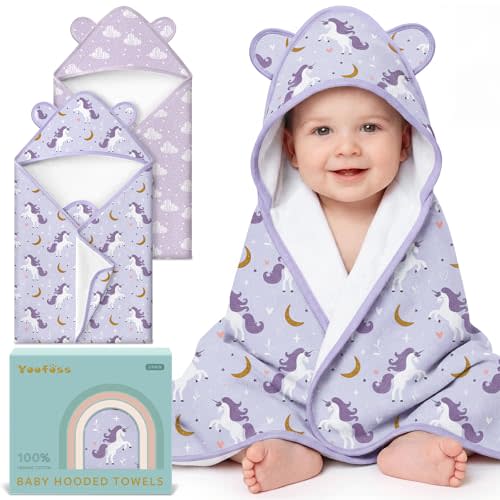Yoofoss Hooded Baby Towels for Newborn 100% Organic Cotton Baby Bath Towel with Hood for Babies, Infant, Toddler and Kids, 32x32Inch, Soft and Absorbent Newborn Essential