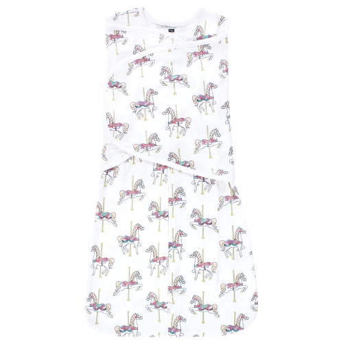 Hudson Baby Infant Girl Convertible Swaddle Sleep Sack, Carousel Horse, 3-9 Months