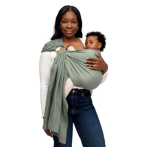 WildBird - Ring Sling Baby Carrier - 0-36 Months (up to 35 lbs) - Standard (74") Acadian & Bronze Ring - Front, Hip or Back Carry - Adjustable Fit - Natural Linen - Baby Essentials - New Mom Gifts