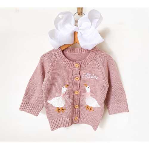 Monogrammed Goose Baby Cardigan: Personalized Newborn Gift