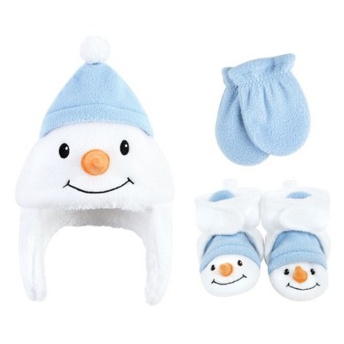 Hudson Baby Infant Boys Trapper Hat, Mitten and Bootie Set, Snowman, 0-6 Months
