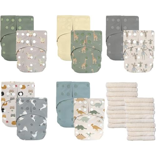 LA PETITE OURSE 10 One Size Printed Snap Cloth Diaper With 20 4-Layer Premium Bamboo Inserts, for Babies Weighing 10–35 Pounds - Beach