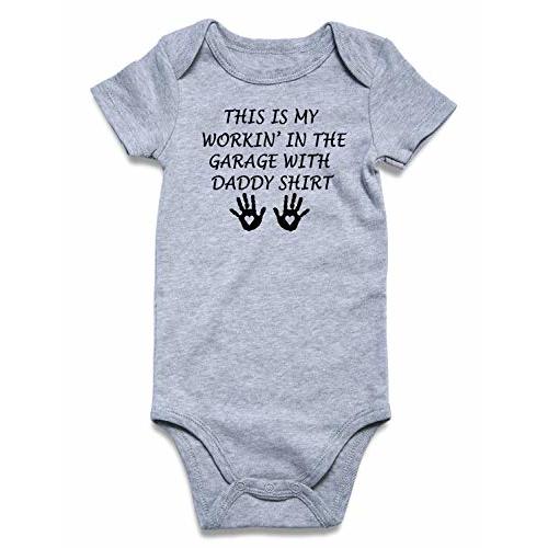 Funnycokid Newborn Boys Girls Jumpsuit This is My Workin in The Garage with Daddy Shirt Rompers Baby Infant Layette Bodysuit 0-3 Months