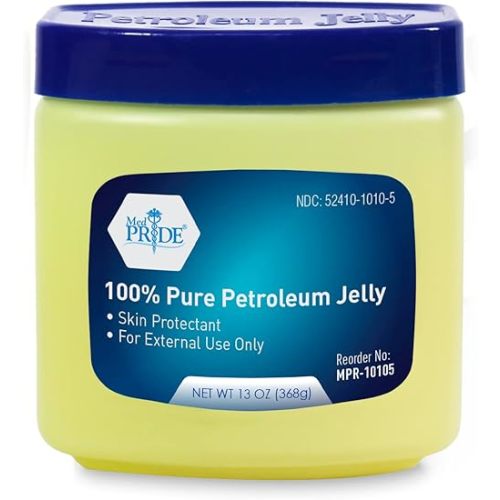 MED PRIDE Pure White Petroleum Jelly Tub Skin Protectant and Moisturizer for Dry Skin Rashes Burns Wounds Chapped Lips Diaper Rash (13 Ounce (Pack of 1))