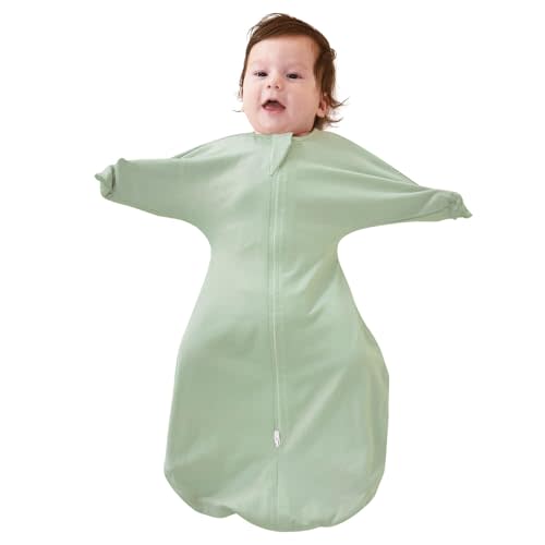 ZIGJOY Baby Transitional Swaddles for Newborns: 0.5 Tog Arms Up Sleep Sack 3-6-12 Months Soft Cotton Shark Fin 2 Way Zipper Wearable Blanket Newborn Transition Swaddle Sleeping Sacks for Boy and Girl