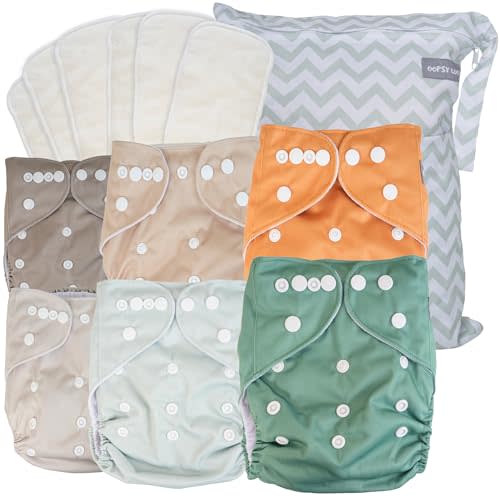 OOPSY LUCY Cloth Diapers 6 Pack with 6 Inserts & Wet Bag – Reusable, Adjustable Fit for Babies & Toddlers – One Size Diapers That Grow with Your Baby – Machine Washable & Eco-Friendly