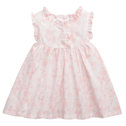 Pink Toile Baby Dress for 3-6M | Stylish Sleeveless Cotton Dress | Mud Pie