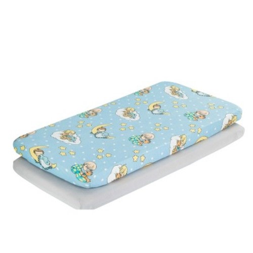 Everyday Kids Precious Moments 2-Pack Baby Boy Cradle Sheets, 100% Cotton Jersey Knit, Soft & Breathable – Blue/Yellow Print & Solid Gray