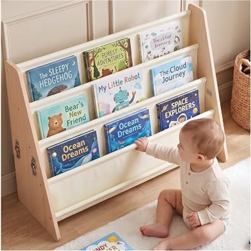 KiddoCood 4-Tier Wood Kids Bookshelf & Front Facing Toddler Bookcase