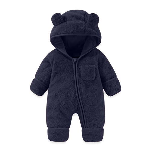 Newborn baby boy girl jacket winter clothes sweater outfit toddler puffer coat Newborn Baby Fleece Footie Snowsuit Winter Bunting Onesie Warm Hooded Romper Jumpsuit Outfits Navy 3 Months