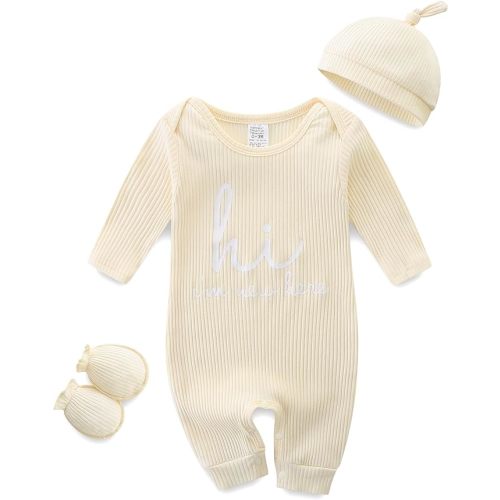 Bibimom Newborn Coming Home from Hospital Outfit 0-3 Months Baby Registry Search Beige Onesie