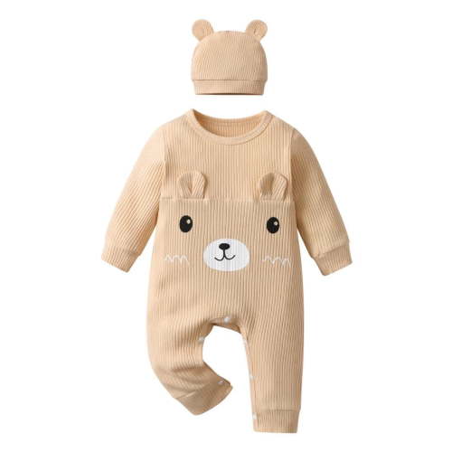 Newborn Baby Boy Bear Style Long Sleeve Romper and Hat Outfit Set Khaki