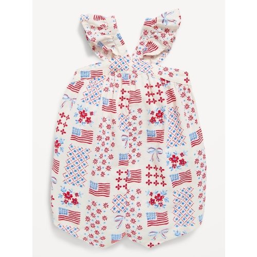 Printed Sleeveless Linen-Blend Romper for Baby