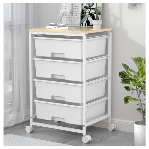 SYKIARIOL Utility Cart with 4 Drawers, Multipurpose Rolling Storage Cart with 4 Drawers and 2 Lockable Wheels, 4-Tier Rolling Storage Cart Organizer for Home Office Dorm, Bright White