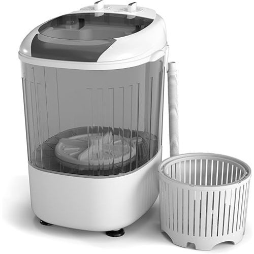 COSTWAY Mini Portable Washing Machine, 5.5 lbs Capacity, Compact Laundry Washer with Spin Tub & Drain Hose, Perfect for Apartment Dorms RV Home (Grey)